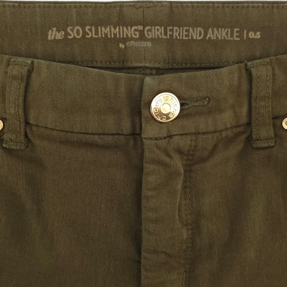 Chico's Women Jeans So Slimming Girlfriend Ankle 0.5 (US 6) Olive‎ Green